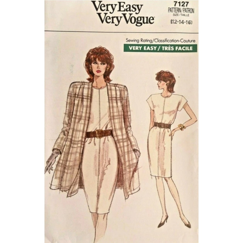 Vintage 1980s Vogue 7127 Sewing Pattern Misses Jacket Dress Size 12-14-16 Cut